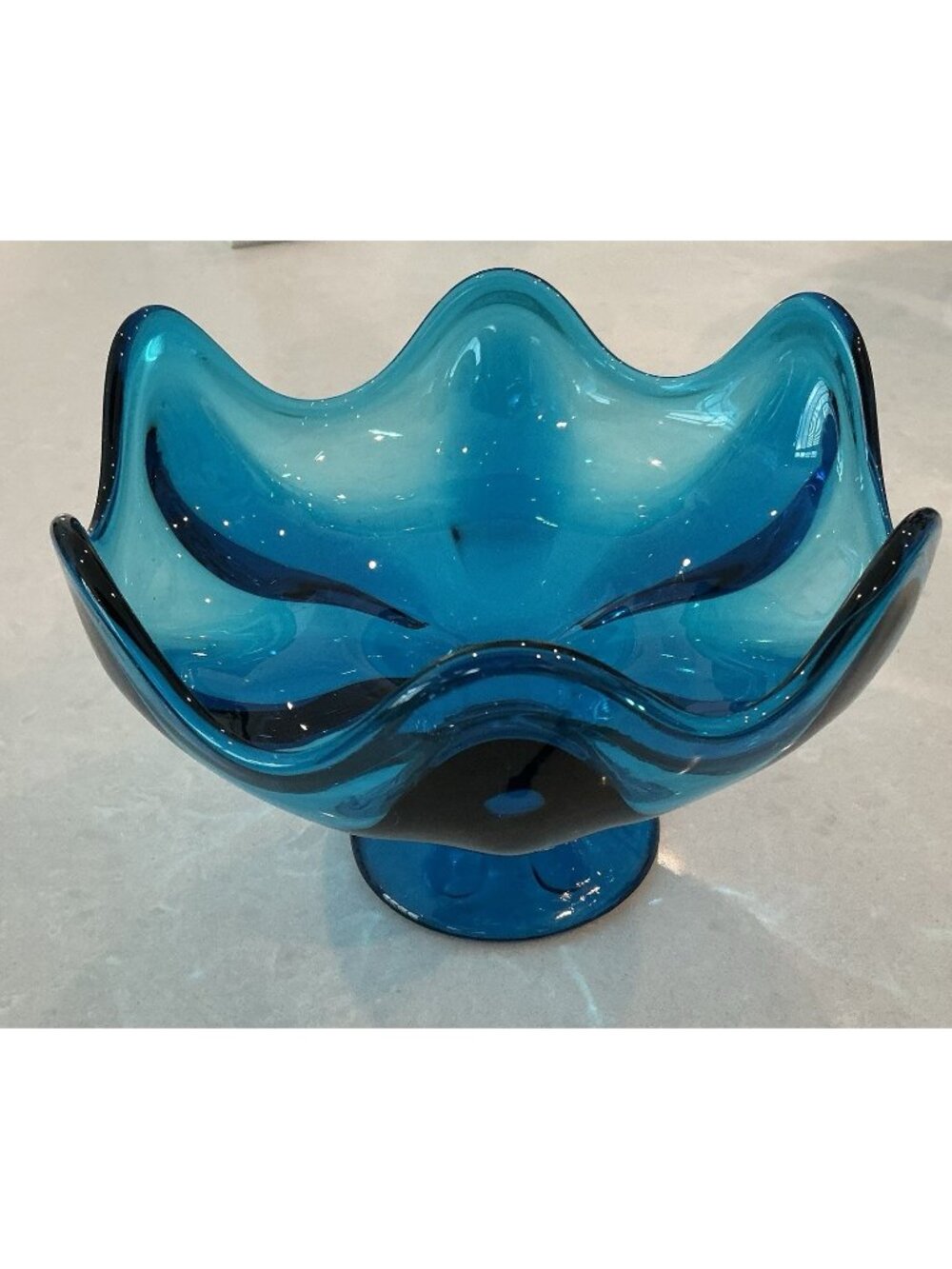 Vintage 1960s Viking Epic Blue  Bluenique Pedestal Compote Bowl